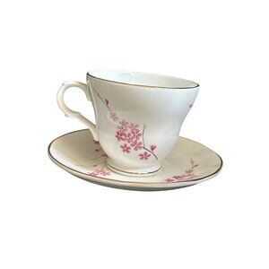 Fine Bone China Crown Trent Staffordshire England Cup & Saucer Set Pink Floral G